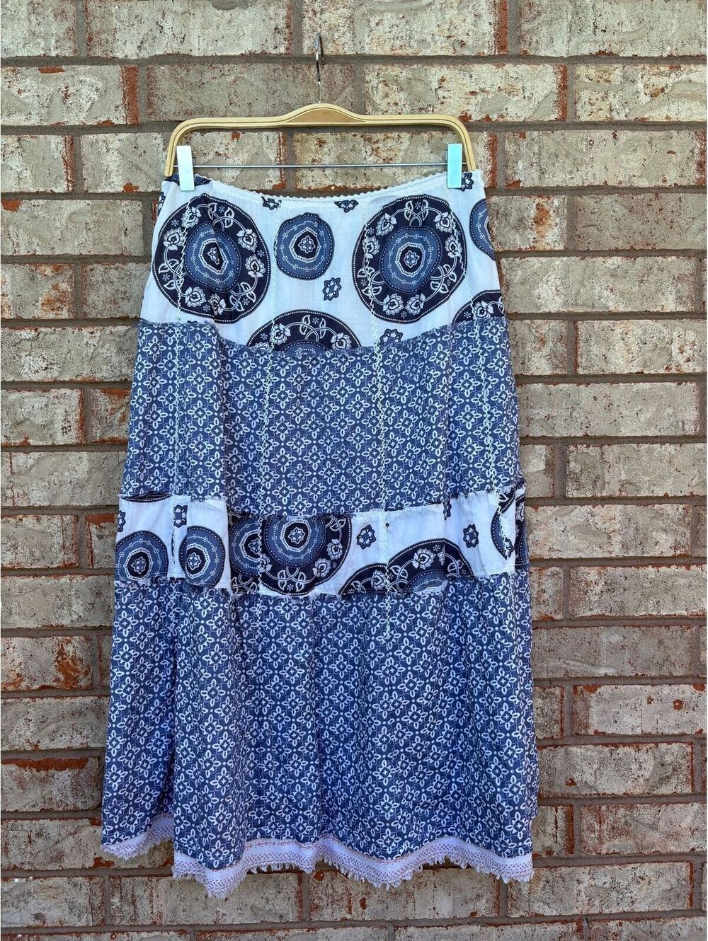 Eddie Bauer 100% Cotton Boho Style Floral Patchwork Skirt Size 10